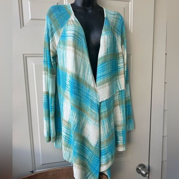 Anthropologie Sparrow Revolution Draped Cardigan Medium Crosshatch Plaid - Picture 6 of 11
